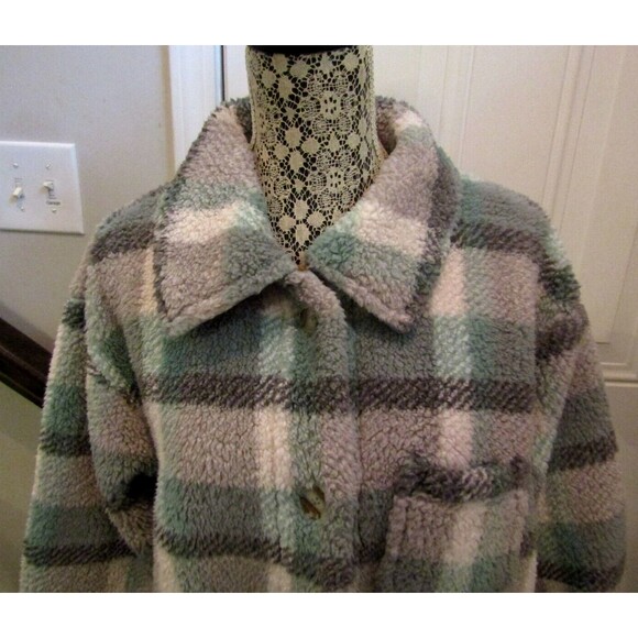 Koolaburra By Ugg Shacket Sage Green Purple Cozy Sherpa Shirt Jacket Womens Sz M - Picture 3 of 8